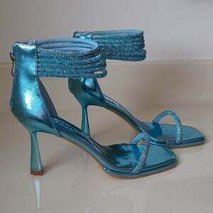 NWT SHEIN Metallic Blue Sparkly Ankle Strap 3.5"  Heels Size 9